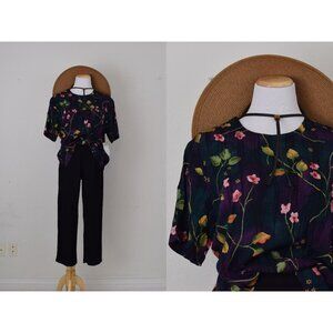 Vintage Deadstock 90s Floral‎ Crinkle Rayon size Large